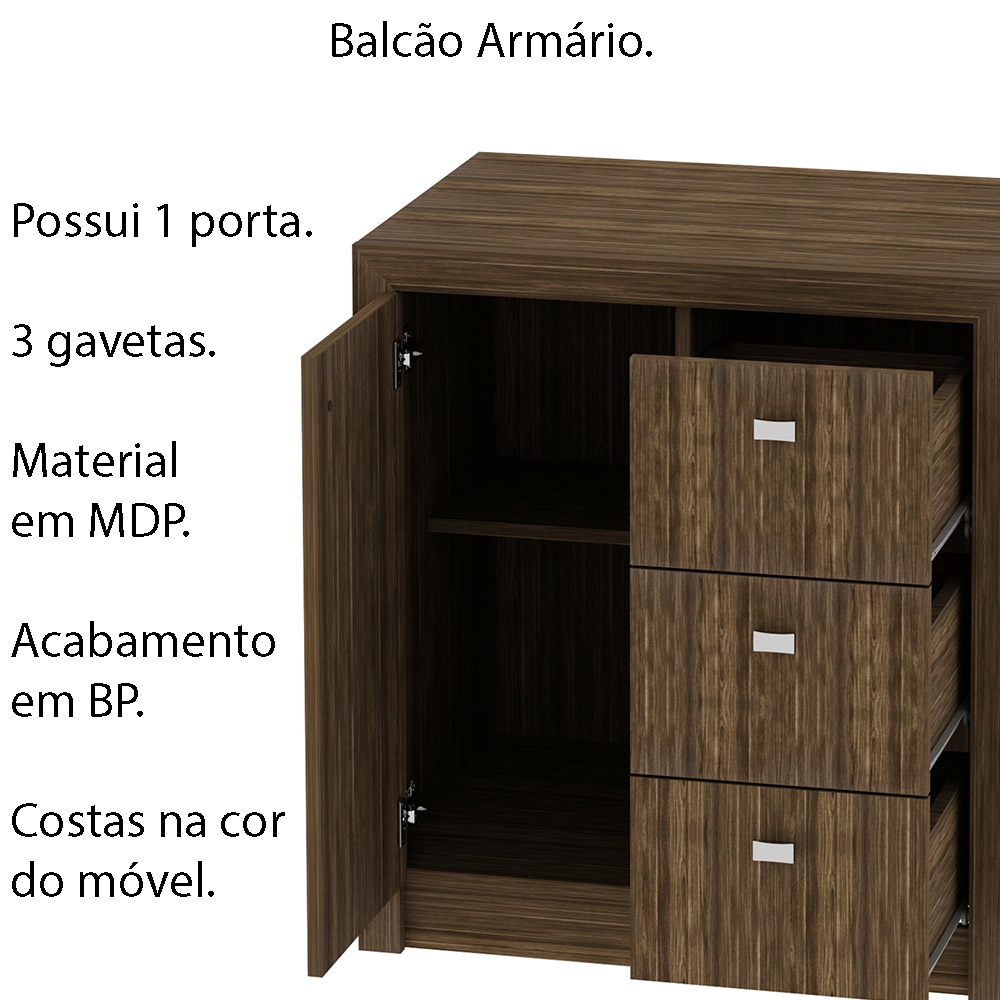 Balcão para Escritório Home Office ME4111 MDP Nogal G69 - Gran Belo