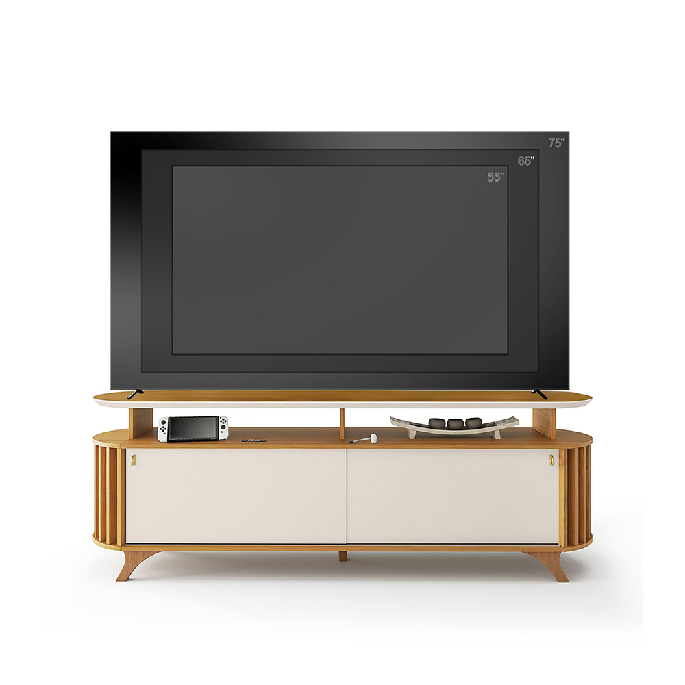 Bancada Decorativa Kirby 1.8 TV até 70 Polegadas Ripada Cinamomo/Off White G26 - Gran belo