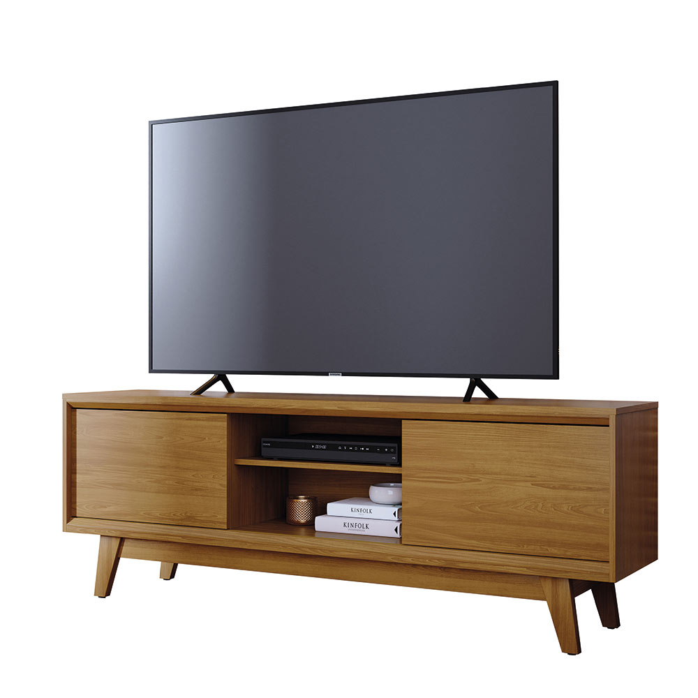 Bancada Decorativa Loser MDP Pintura UV 2 Portas Deslizantes até 65 Cumaru G97 - Gran Belo