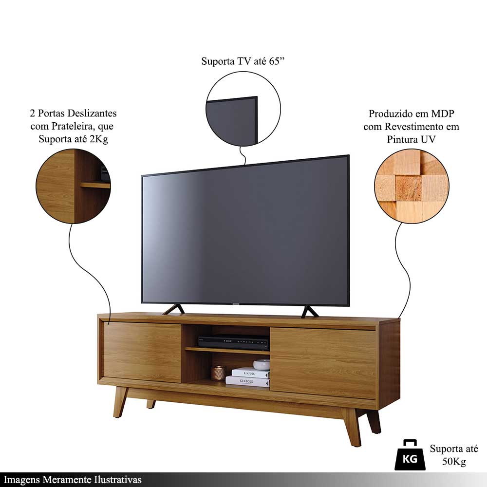 Bancada Decorativa Loser MDP Pintura UV 2 Portas Deslizantes até 65 Cumaru G97 - Gran Belo