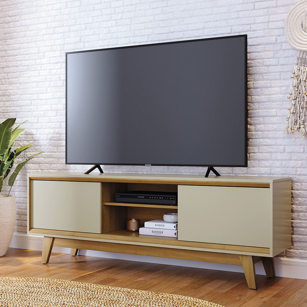Bancada Decorativa Loser MDP Pintura UV 2 Portas Deslizantes até 65 Cumaru/Opala G97 - Gran Belo