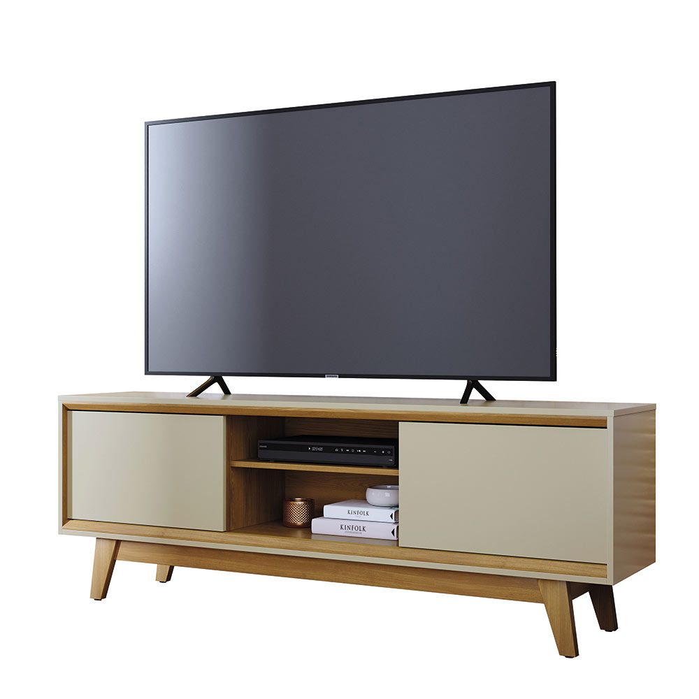 Bancada Decorativa Loser MDP Pintura UV 2 Portas Deslizantes até 65 Cumaru/Opala G97 - Gran Belo