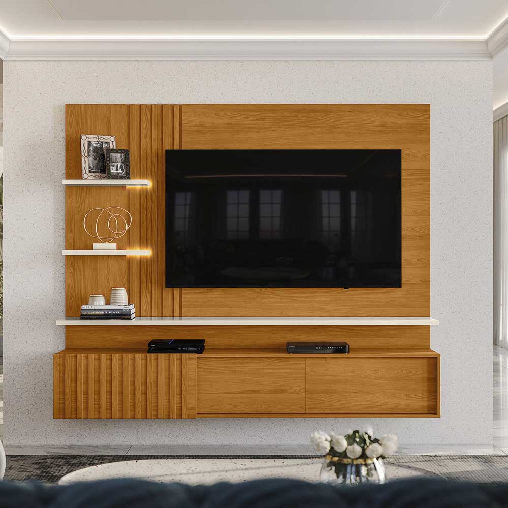 Bancada Suspensa Mesaque MDP Pintura UV até 65 Cinamomo/OffWhite G97 - Gran Belo