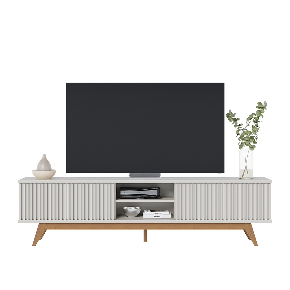 Bancada TV Decorativa Sala de Estar Queiroz Off White/Matte G73 - Gran Belo