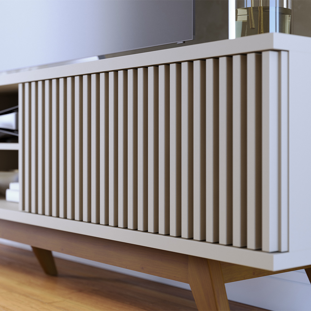 Bancada TV Decorativa Sala de Estar Queiroz Off White/Matte G73 - Gran Belo