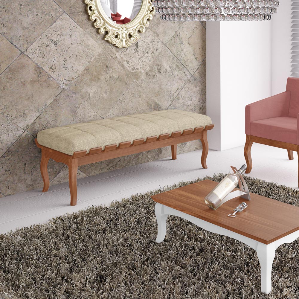 Banco Decorativo Sala de Estar Fiord 160cm Linho Bege G42 - Gran Belo