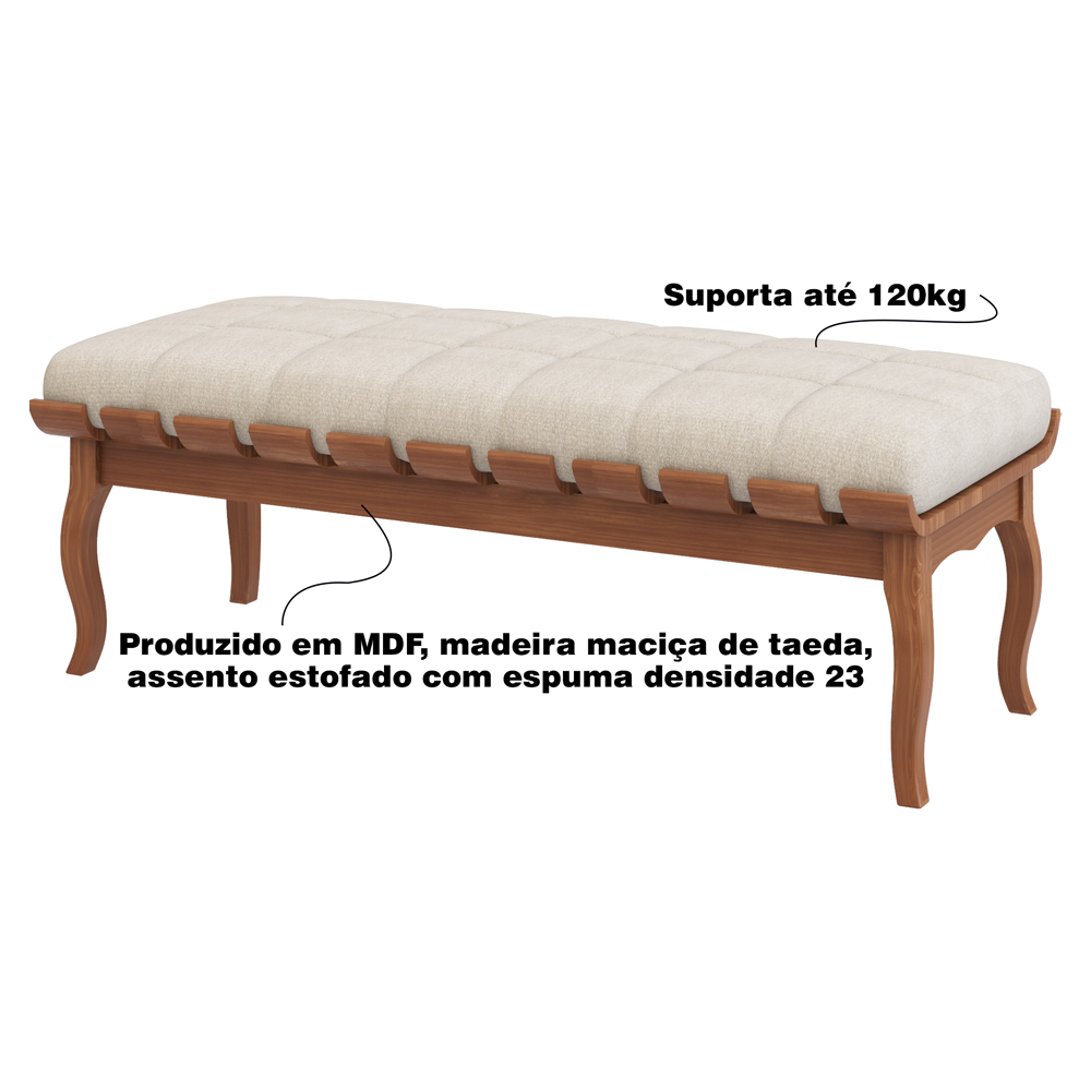 Banco Decorativo Sala de Estar Fiord 160cm Linho Bege G42 - Gran Belo