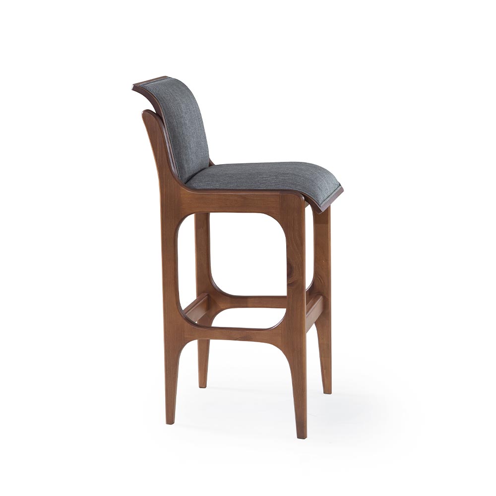 Banqueta Alta Madeira Maciça Pedri Linho Cinza/Imbuia G42 - Gran Belo
