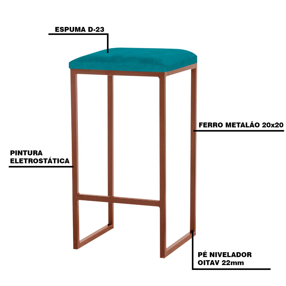 Banqueta Decorativa Billie Base Bronze Suede Azul Claro - Gran Belo