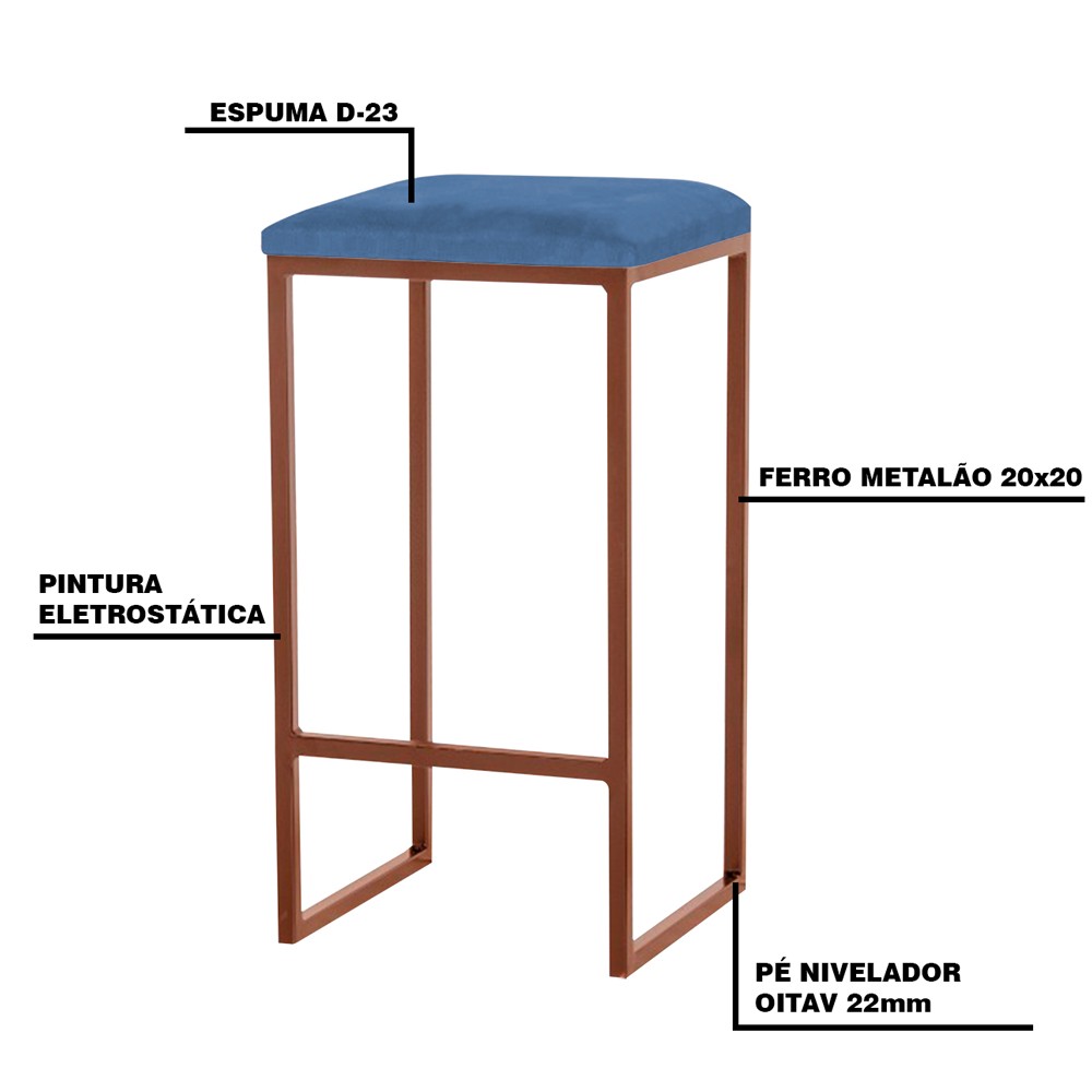 Banqueta Decorativa Billie Base Bronze Suede Azul Marinho G41 - Gran Belo