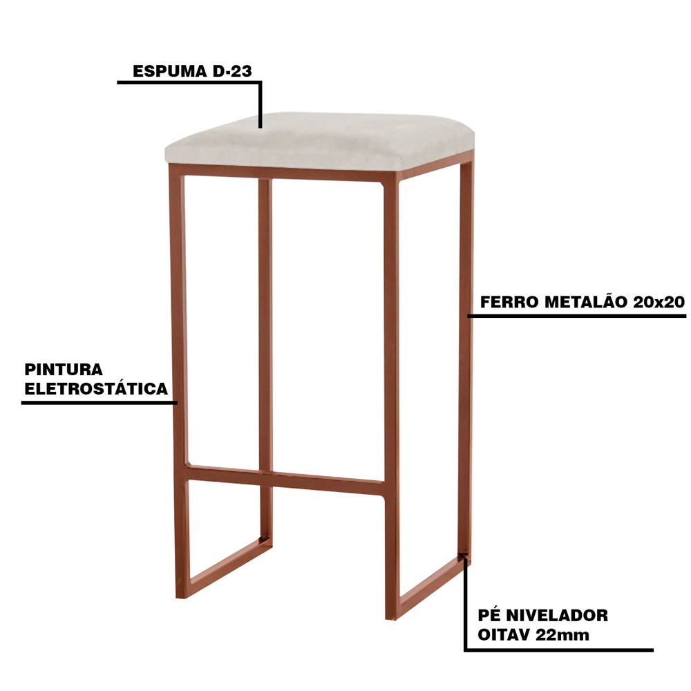 Banqueta Decorativa Billie Base Bronze Suede Bege G41 - Gran Belo