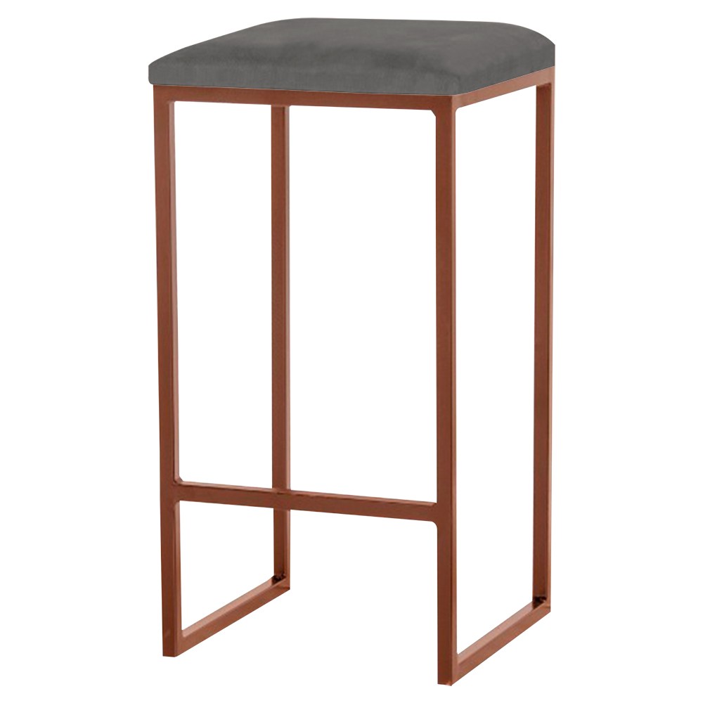 Banqueta Decorativa Billie Base Bronze Suede Cinza G41 - Gran Belo