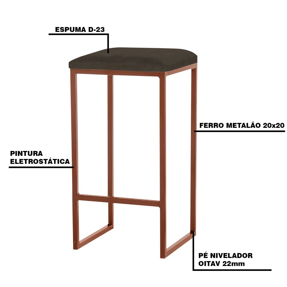 Banqueta Decorativa Billie Base Bronze Suede Marrom G41 - Gran Belo
