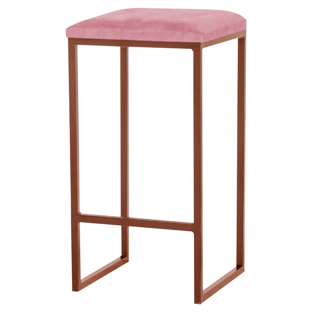 Banqueta Decorativa Billie Base Bronze Suede Rosa - Gran Belo