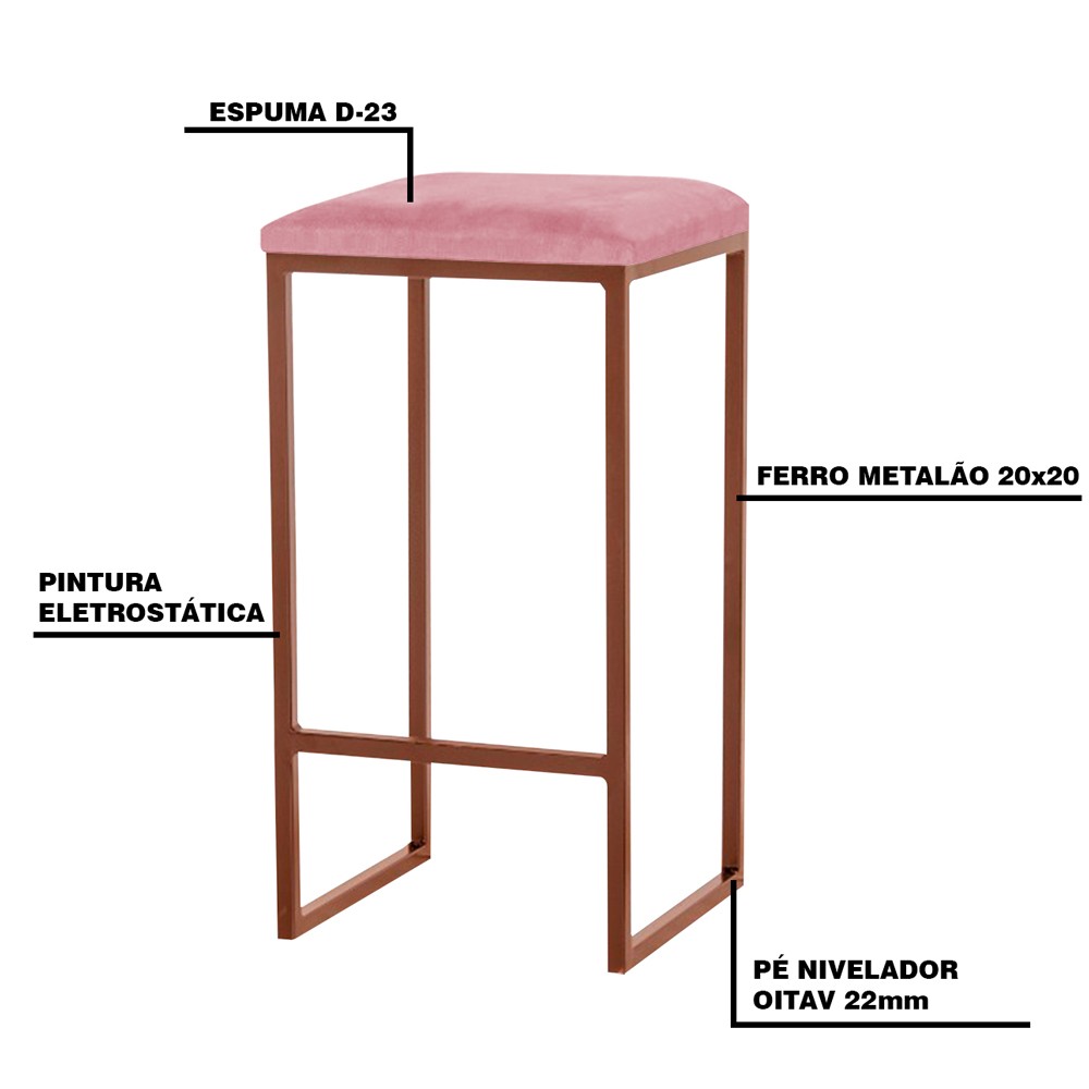 Banqueta Decorativa Billie Base Bronze Suede Rosa - Gran Belo