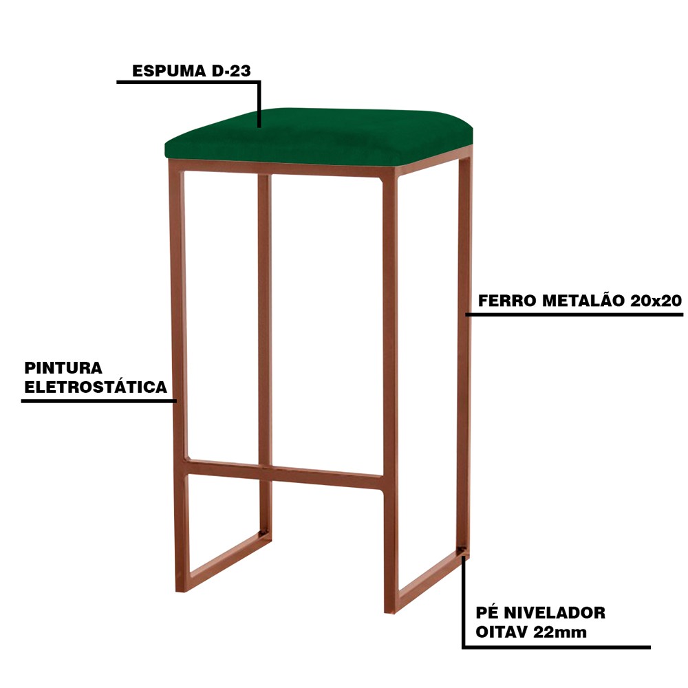 Banqueta Decorativa Billie Base Bronze Suede Verde G41 - Gran Belo
