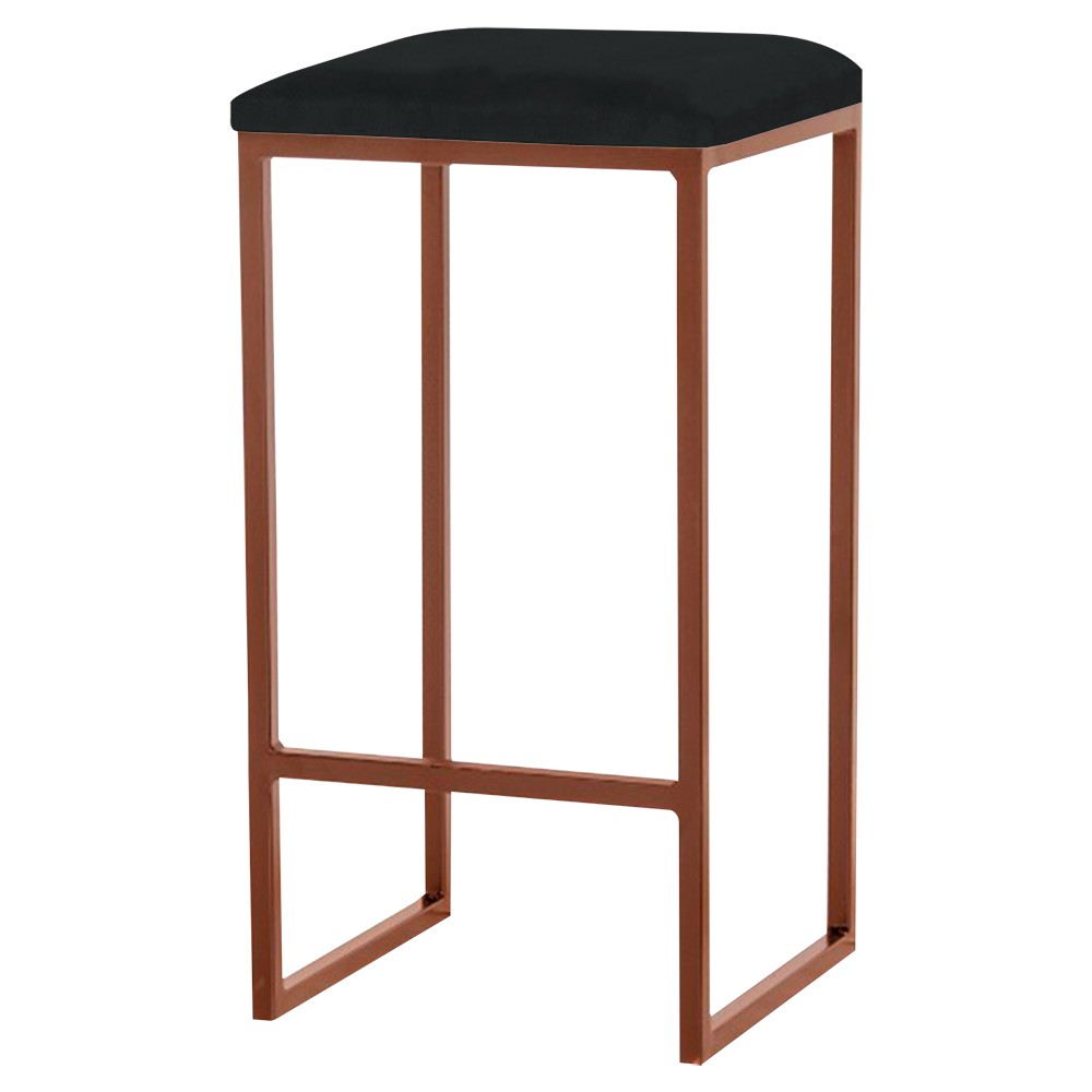 Banqueta Decorativa Billie Base Bronze Veludo Preto G41 - Gran Belo