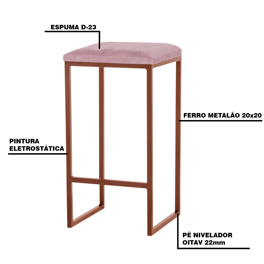 Banqueta Decorativa Billie Base Bronze Veludo Rosê - Gran Belo