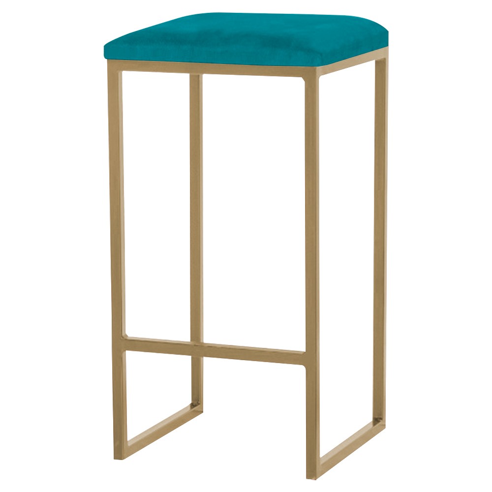 Banqueta Decorativa Billie Base Gold Suede Azul Claro - Gran Belo