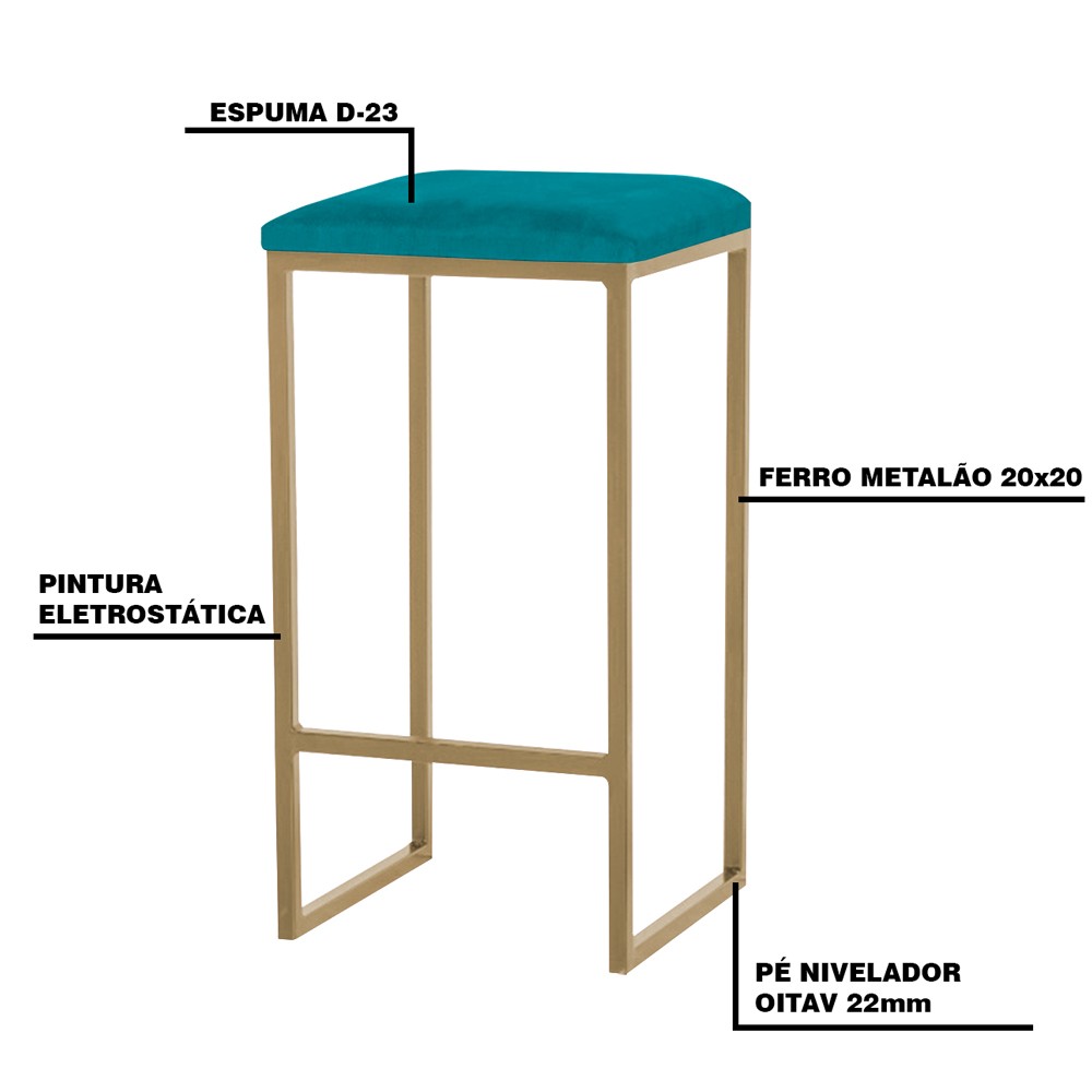 Banqueta Decorativa Billie Base Gold Suede Azul Claro - Gran Belo
