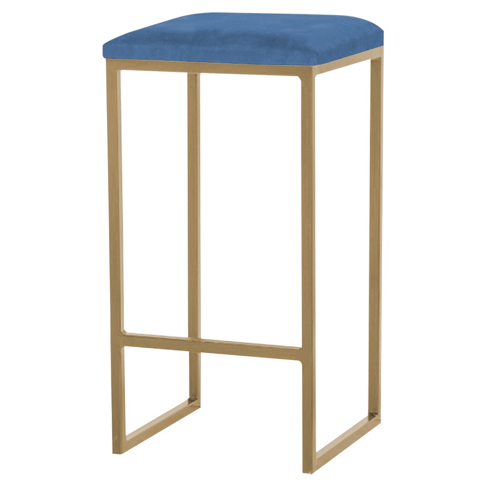Banqueta Decorativa Billie Base Gold Suede Azul Marinho G41 - Gran Belo