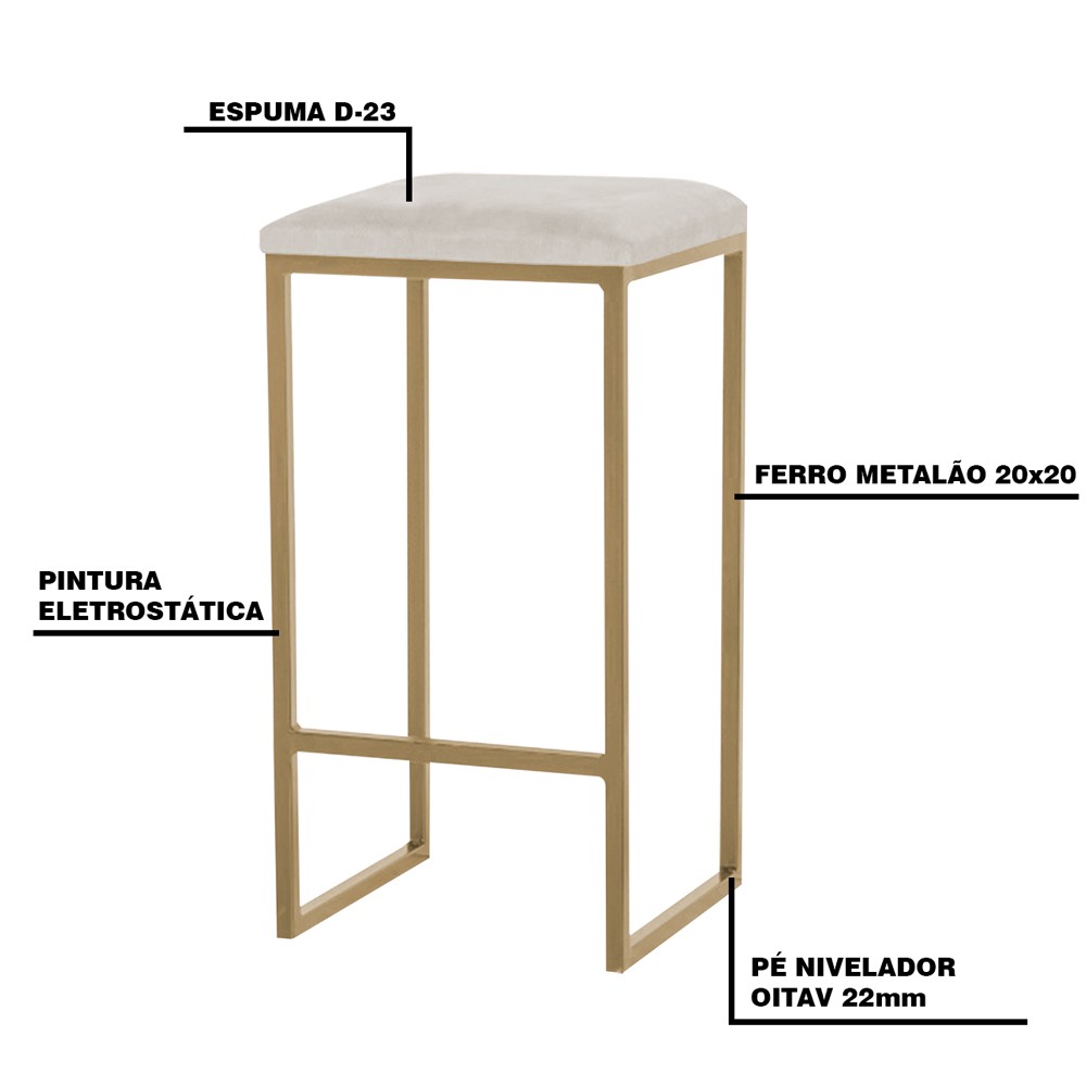 Banqueta Decorativa Billie Base Gold Suede Bege G41 - Gran Belo
