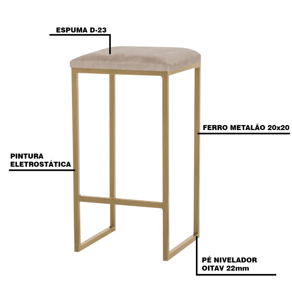 Banqueta Decorativa Billie Base Gold Suede Cappuccino - Gran Belo
