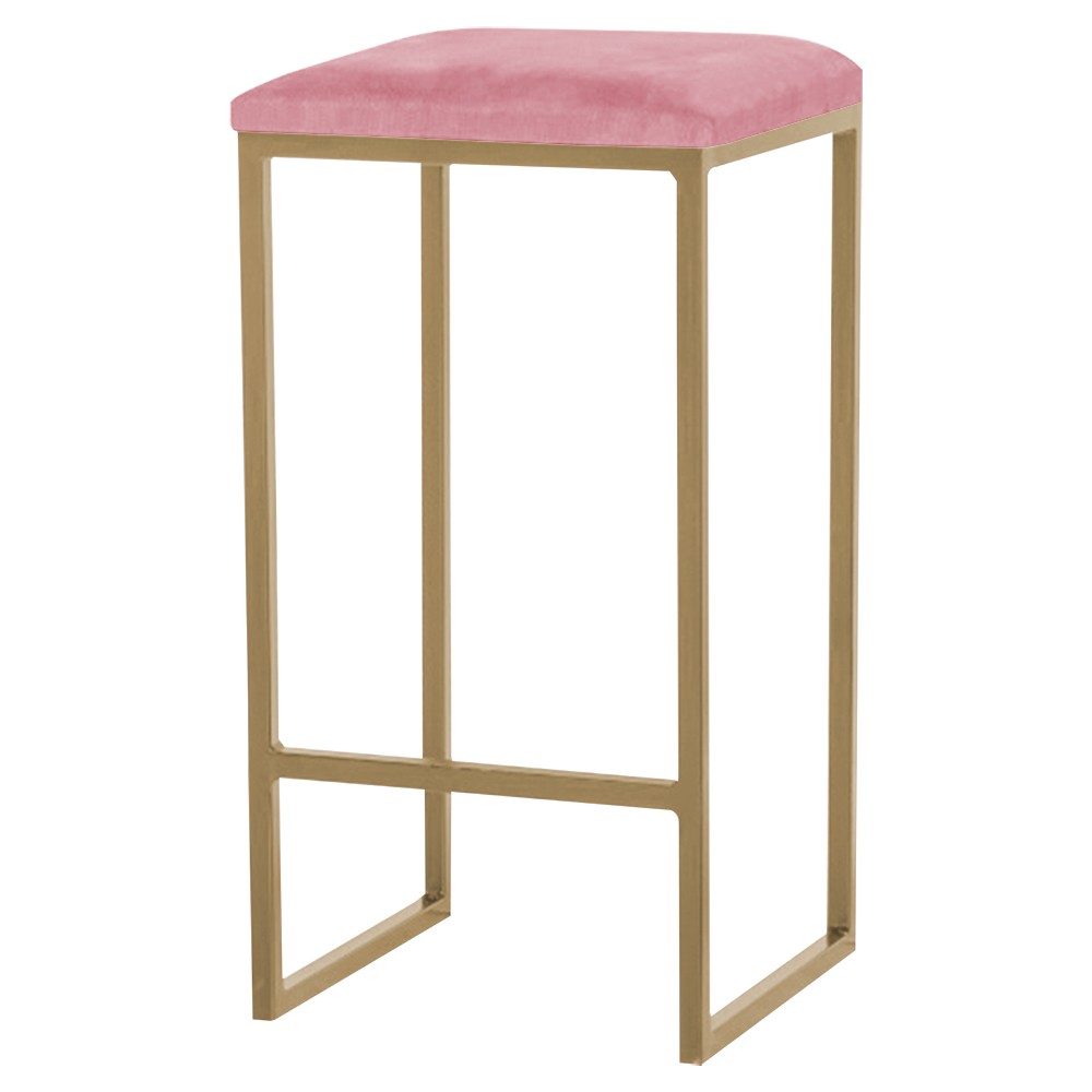 Banqueta Decorativa Billie Base Gold Suede Rosa G41 - Gran Belo