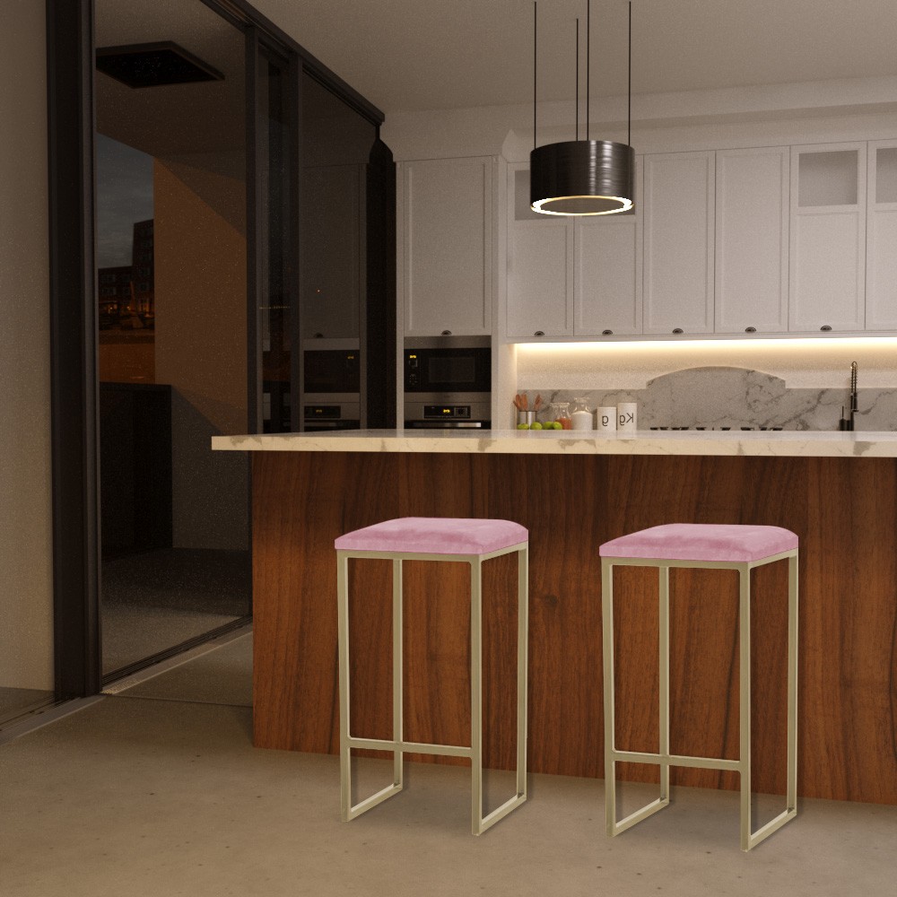 Banqueta Decorativa Billie Base Gold Suede Rosa G41 - Gran Belo