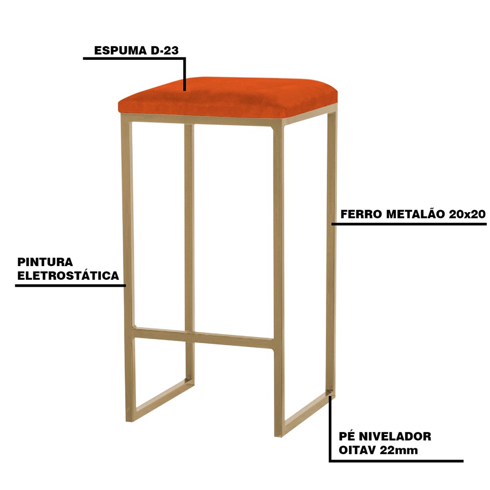 Banqueta Decorativa Billie Base Gold Suede Telha G41 - Gran Belo