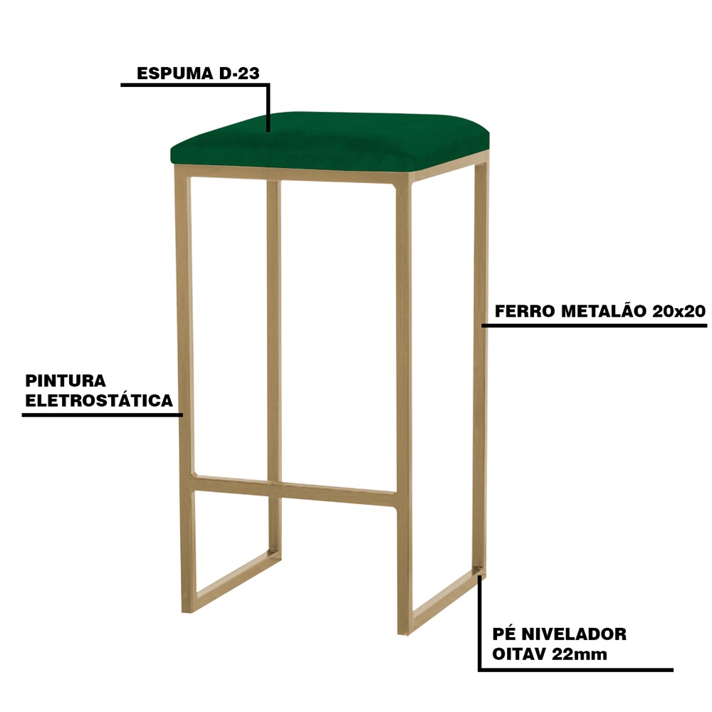 Banqueta Decorativa Billie Base Gold Suede Verde - Gran Belo