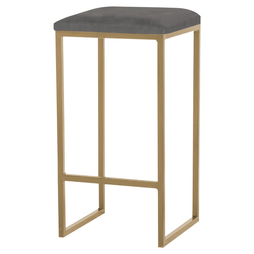 Banqueta Decorativa Billie Base Gold Veludo Cinza G41 - Gran Belo