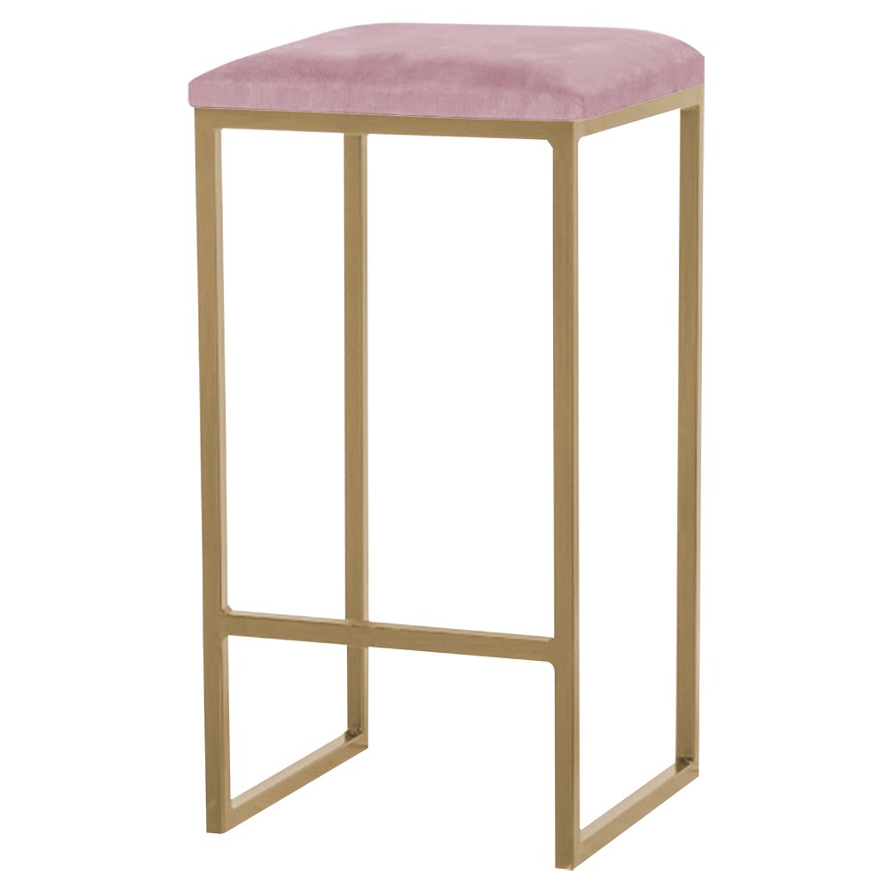 Banqueta Decorativa Billie Base Gold Veludo Rosê G41 - Gran Belo