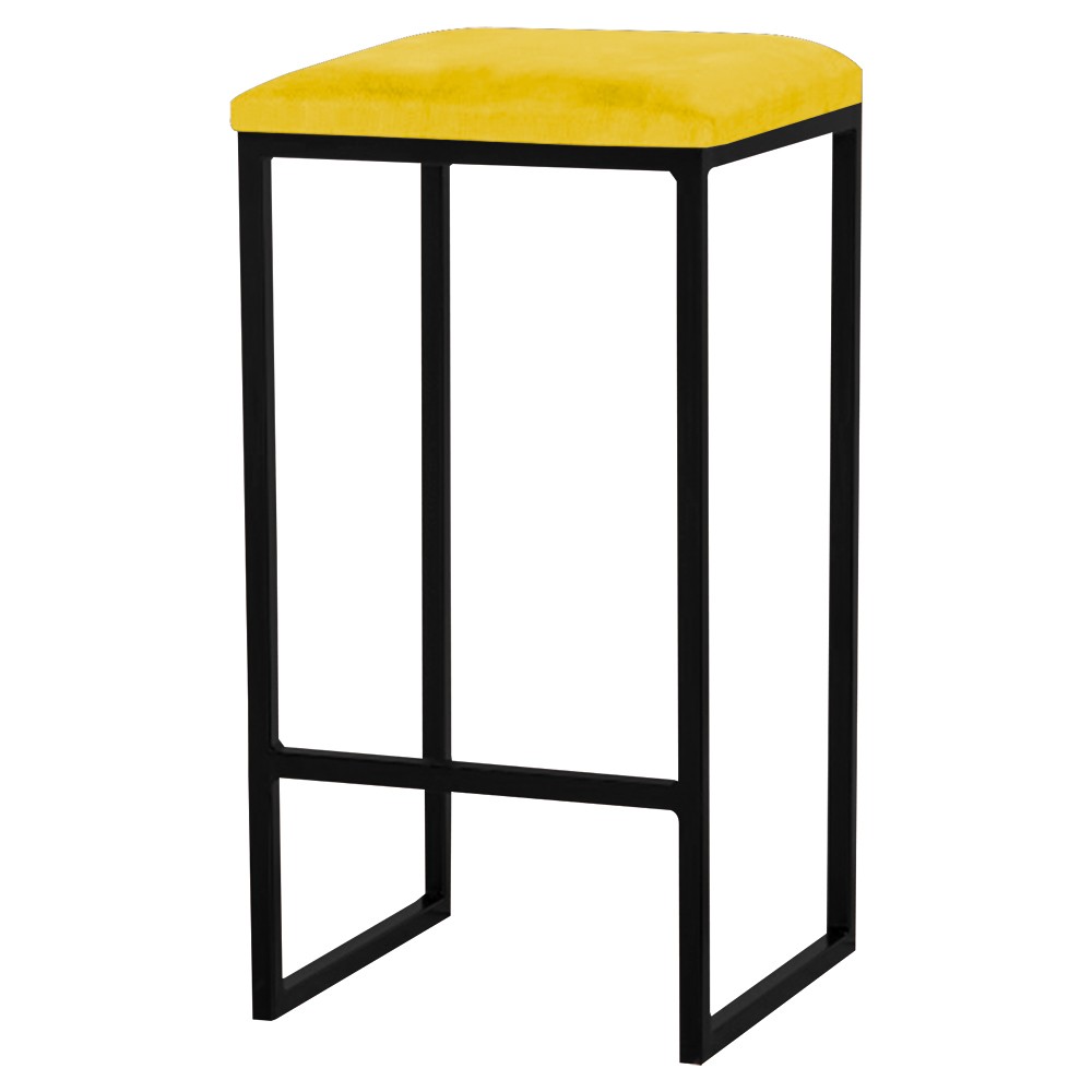 Banqueta Decorativa Billie Base Preta Suede Amarelo G41 - Gran Belo