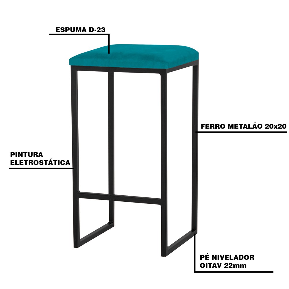 Banqueta Decorativa Billie Base Preta Suede Azul Claro G41 - Gran Belo