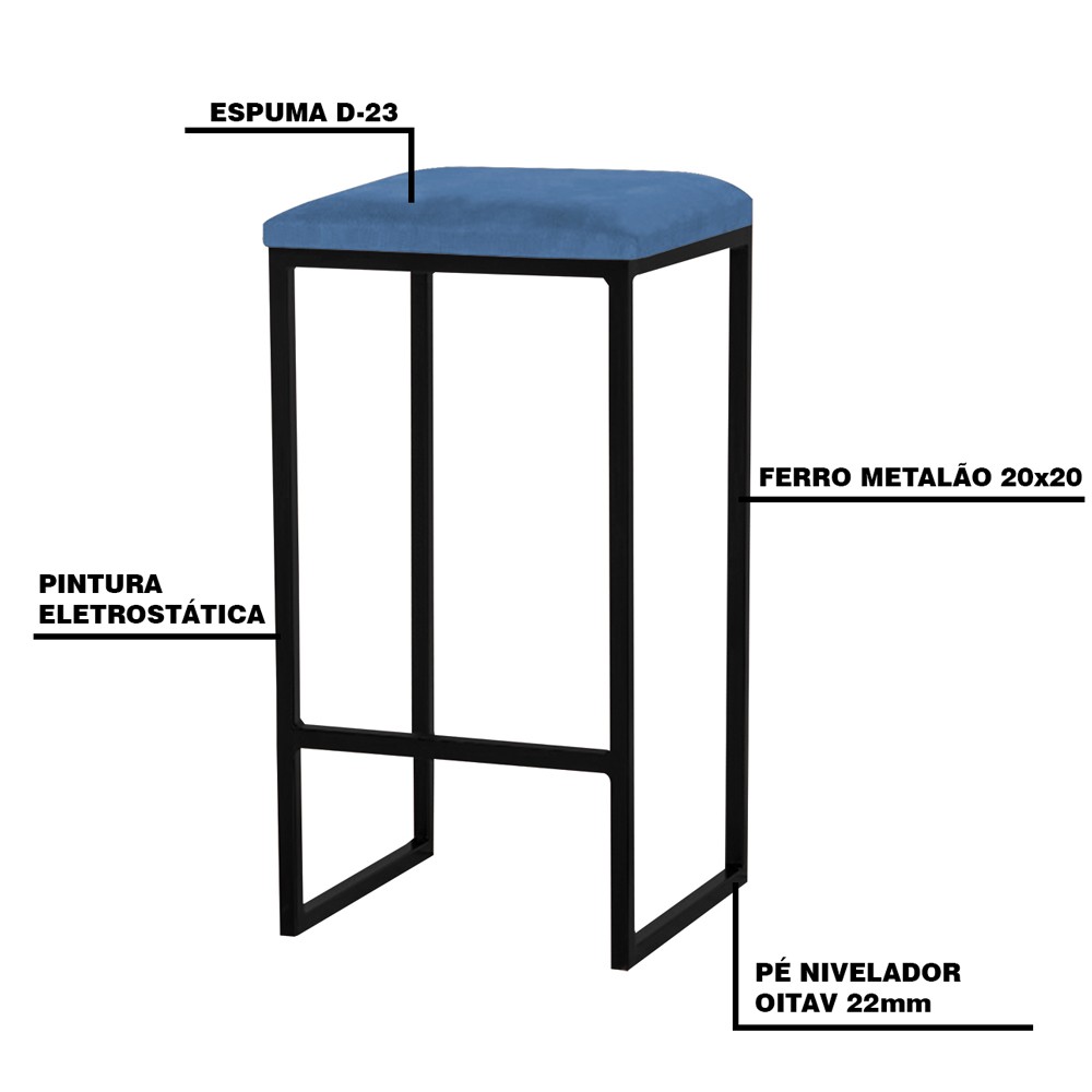 Banqueta Decorativa Billie Base Preta Suede Azul Marinho G41 - Gran Belo