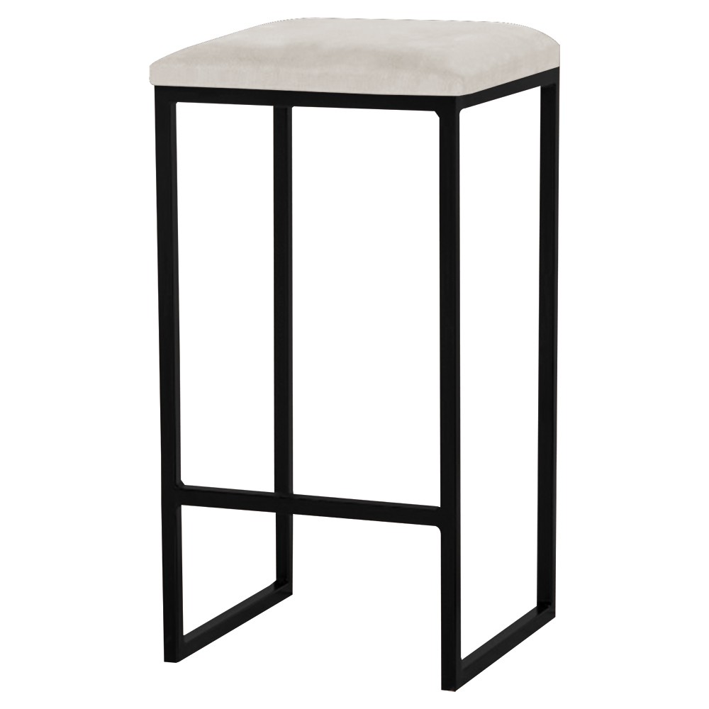 Banqueta Decorativa Billie Base Preta Suede Bege - Gran Belo