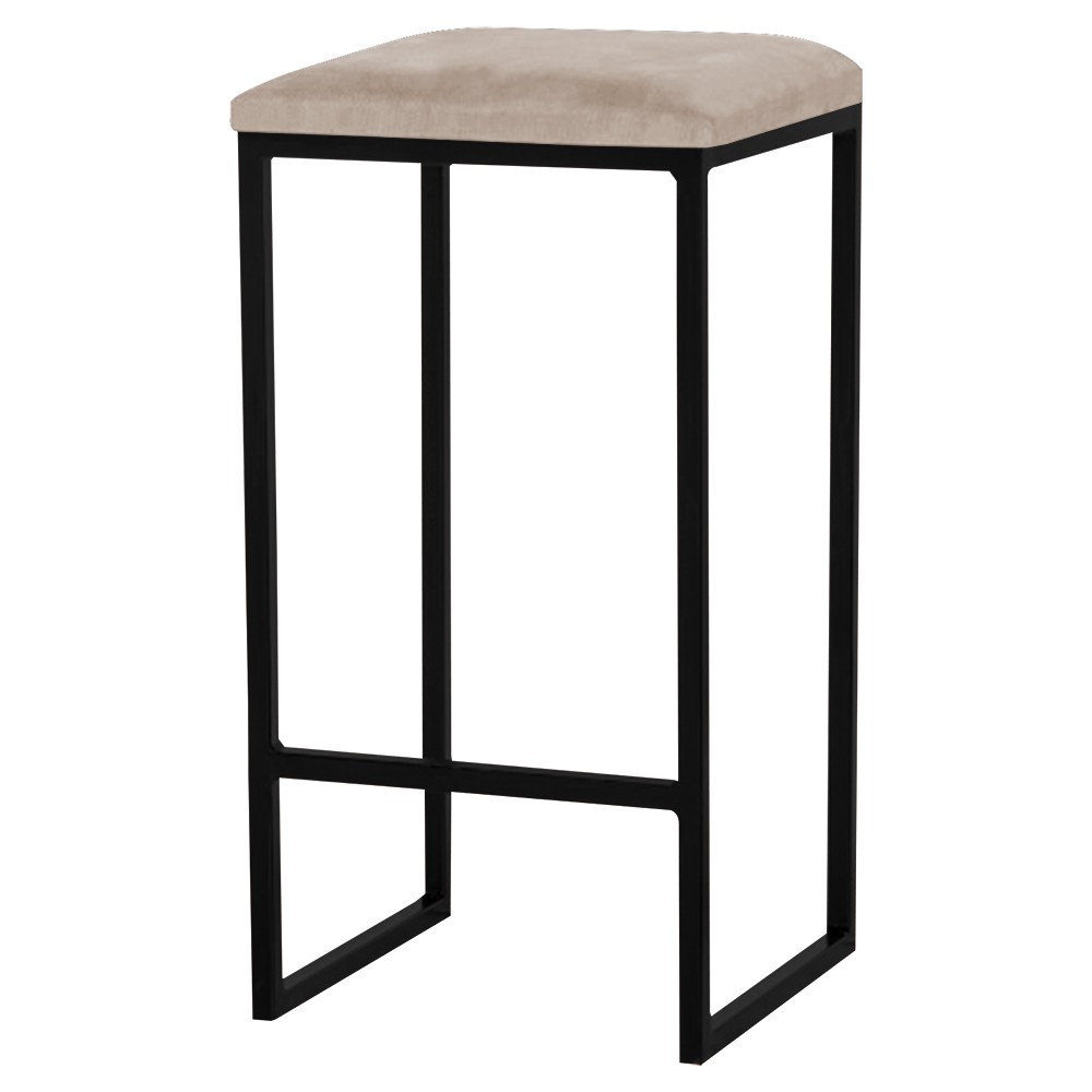 Banqueta Decorativa Billie Base Preta Suede Cappuccino G41 - Gran Belo