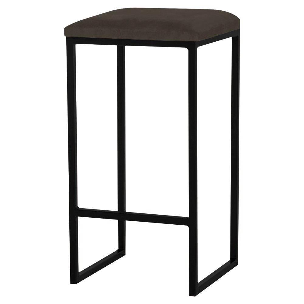 Banqueta Decorativa Billie Base Preta Suede Marrom G41 - Gran Belo