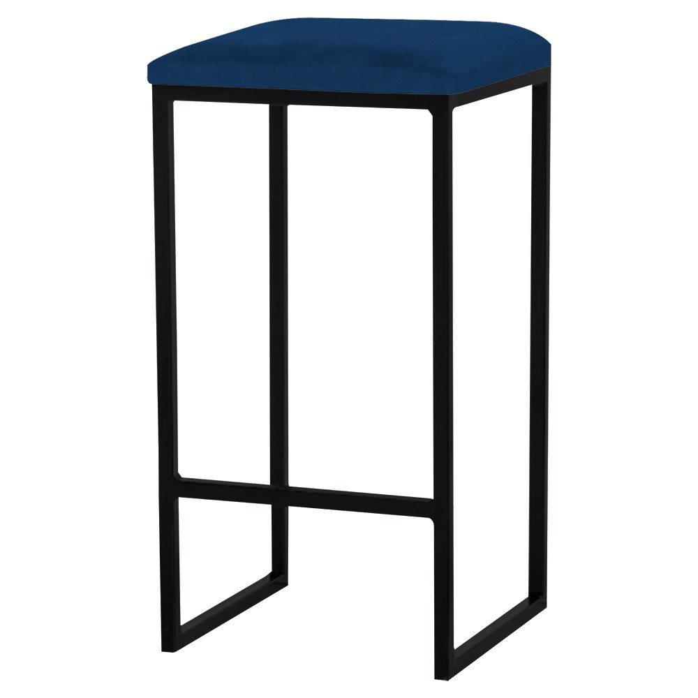 Banqueta Decorativa Billie Base Preta Veludo Azul G41 - Gran Belo