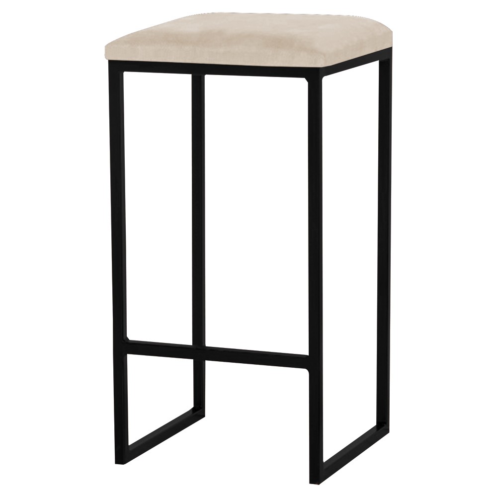 Banqueta Decorativa Billie Base Preta Veludo Bege G41 - Gran Belo
