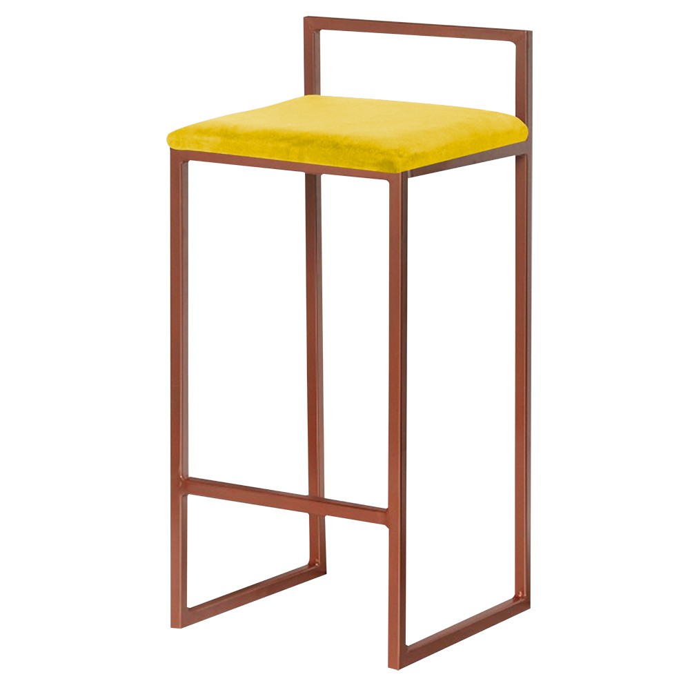 Banqueta Decorativa Jasmine Base Bronze Suede Amarelo G41 - Gran Belo