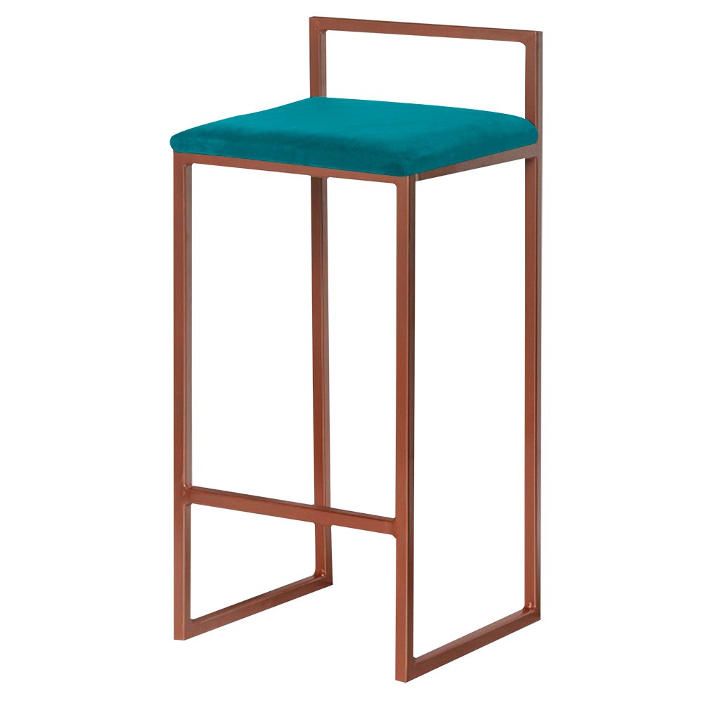 Banqueta Decorativa Jasmine Base Bronze Suede Azul Claro - Gran Belo