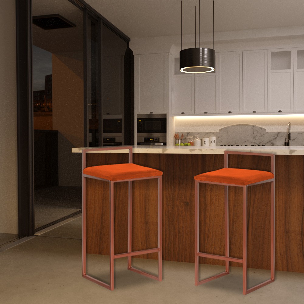 Banqueta Decorativa Jasmine Base Bronze Suede Telha G41 - Gran Belo