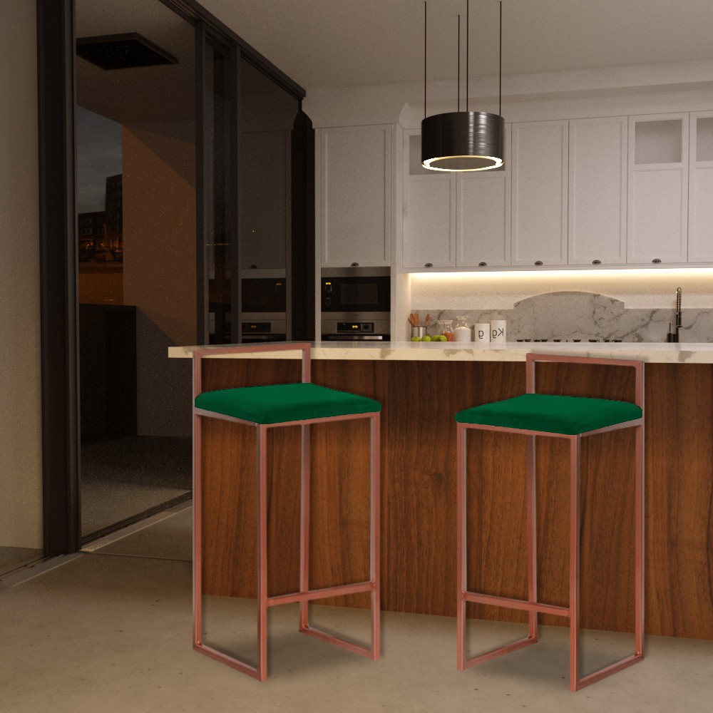 Banqueta Decorativa Jasmine Base Bronze Suede Verde G41 - Gran Belo