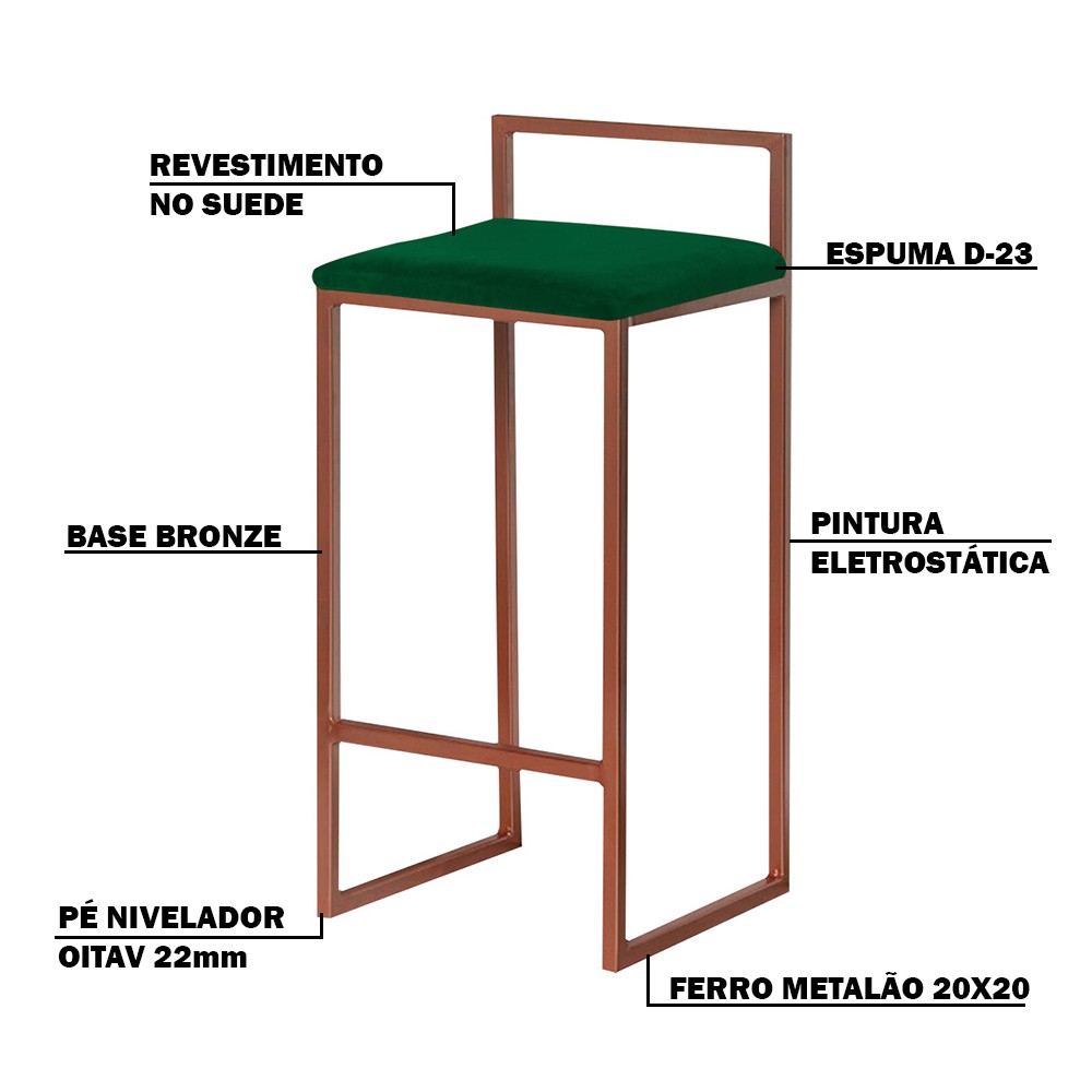 Banqueta Decorativa Jasmine Base Bronze Suede Verde G41 - Gran Belo