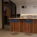 Banqueta Decorativa Jasmine Base Bronze Veludo Azul G41 - Gran Belo