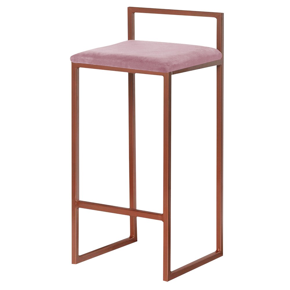 Banqueta Decorativa Jasmine Base Bronze Veludo Rosê G41 - Gran Belo
