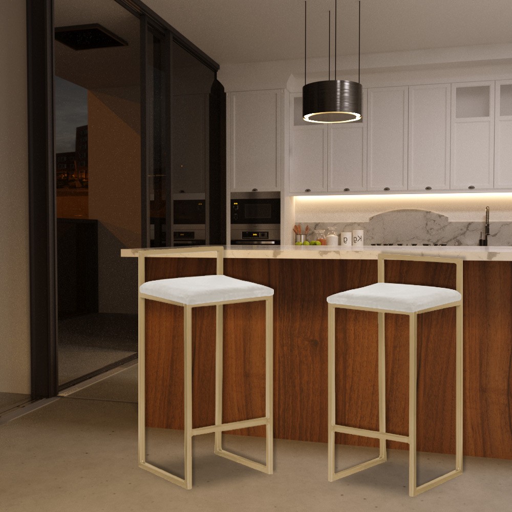 Banqueta Decorativa Jasmine Base Gold Suede Bege G41 - Gran Belo