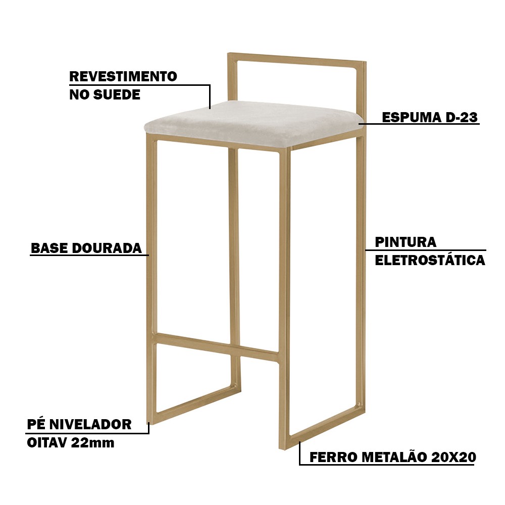 Banqueta Decorativa Jasmine Base Gold Suede Bege G41 - Gran Belo